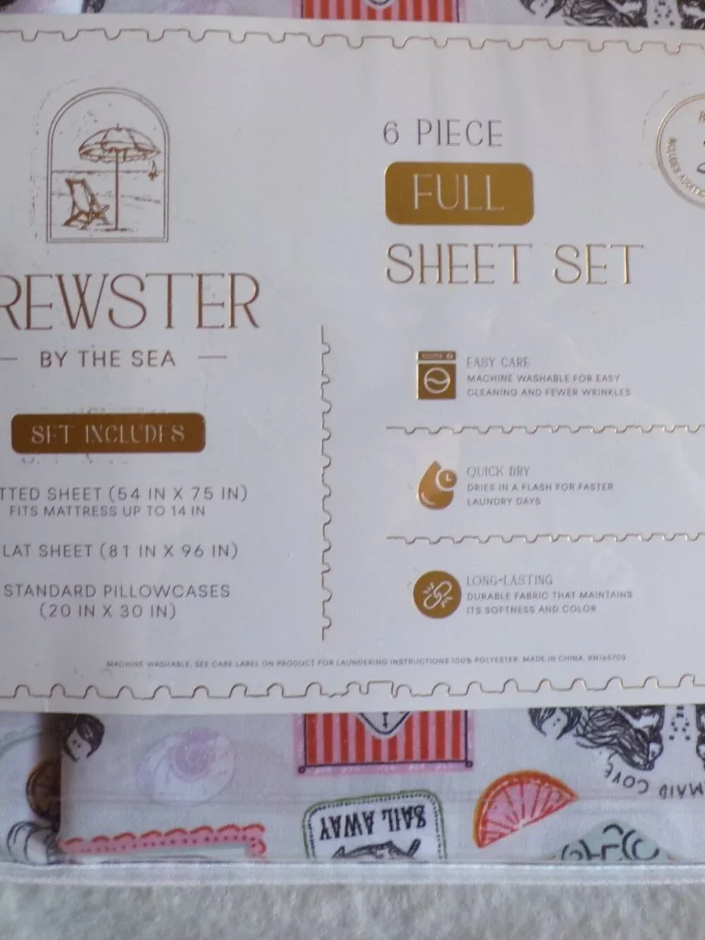 Brewster By The Sea Full Size Sheet Set Mermaids Ocean Spirit Sail Away 6 pc NEW